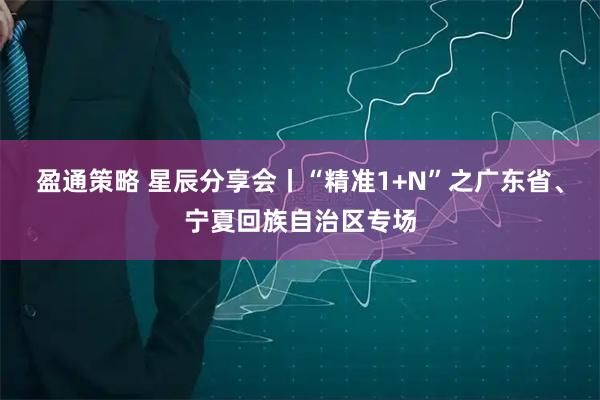 盈通策略 星辰分享会丨“精准1+N”之广东省、宁夏回族自治区专场
